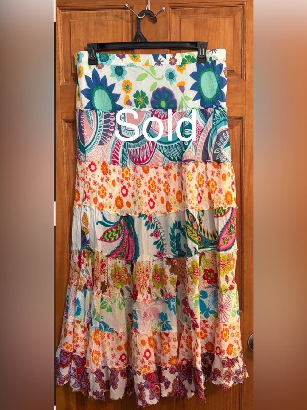 (Not For Sale) Derek Heart Patchwork Tiered Maxi Skirt. Floral Paisley.Size XL